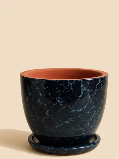 Siyah Mermer Sırlı Saksı No 4 Ø27cm -  Saksilar - Lalezar Botanik
